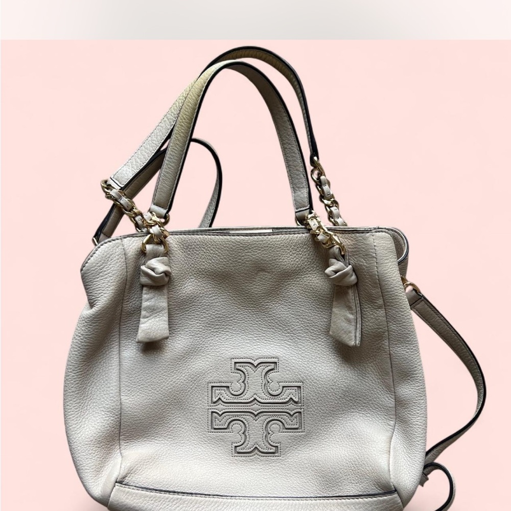 Tory Burch Cream Leather Tote Bag